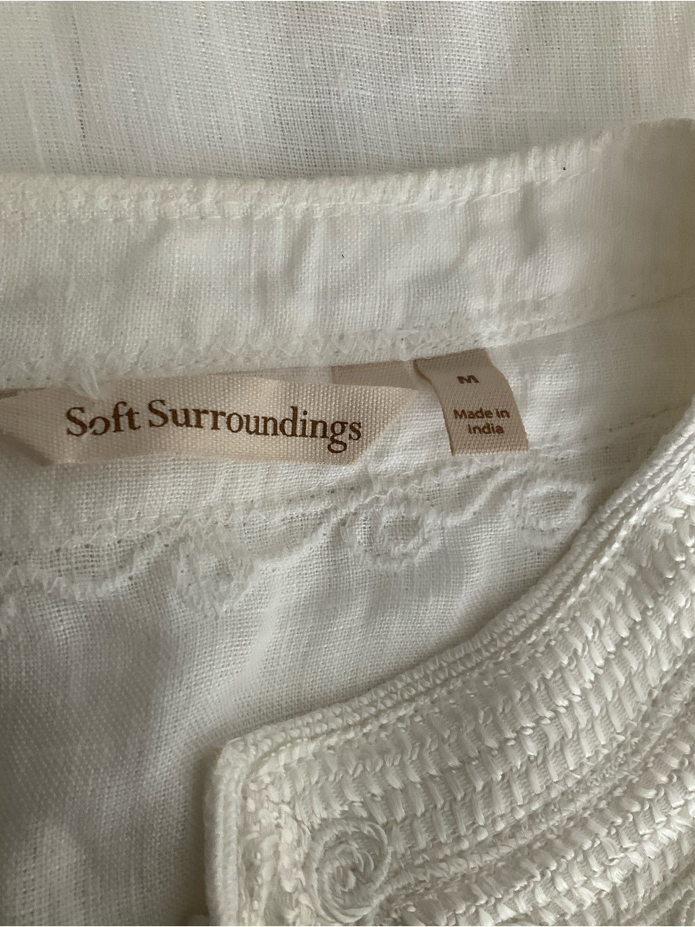 Soft Surroundings White 100% Linen Tunic with Colorful Pom Accents - Picture 12 of 14